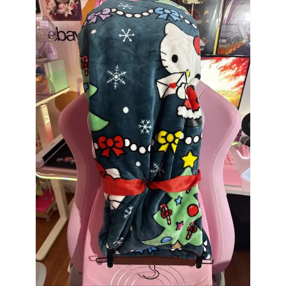 Hello Kitty Throw Blanket Green Red Tree Christmas Holiday 2024 Sanrio Snowflake